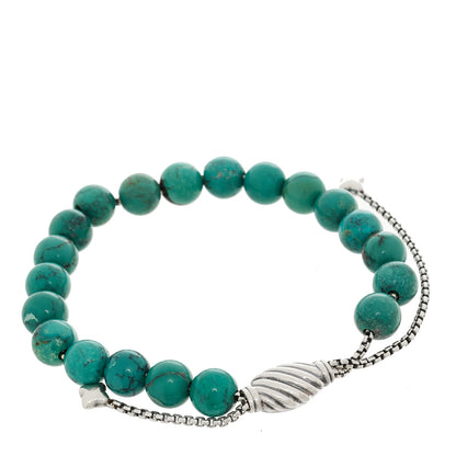 David Yurman Sterling Silver Turquoise 8mm Spiritual Beads Adjustable Bracelet 1 of 3
