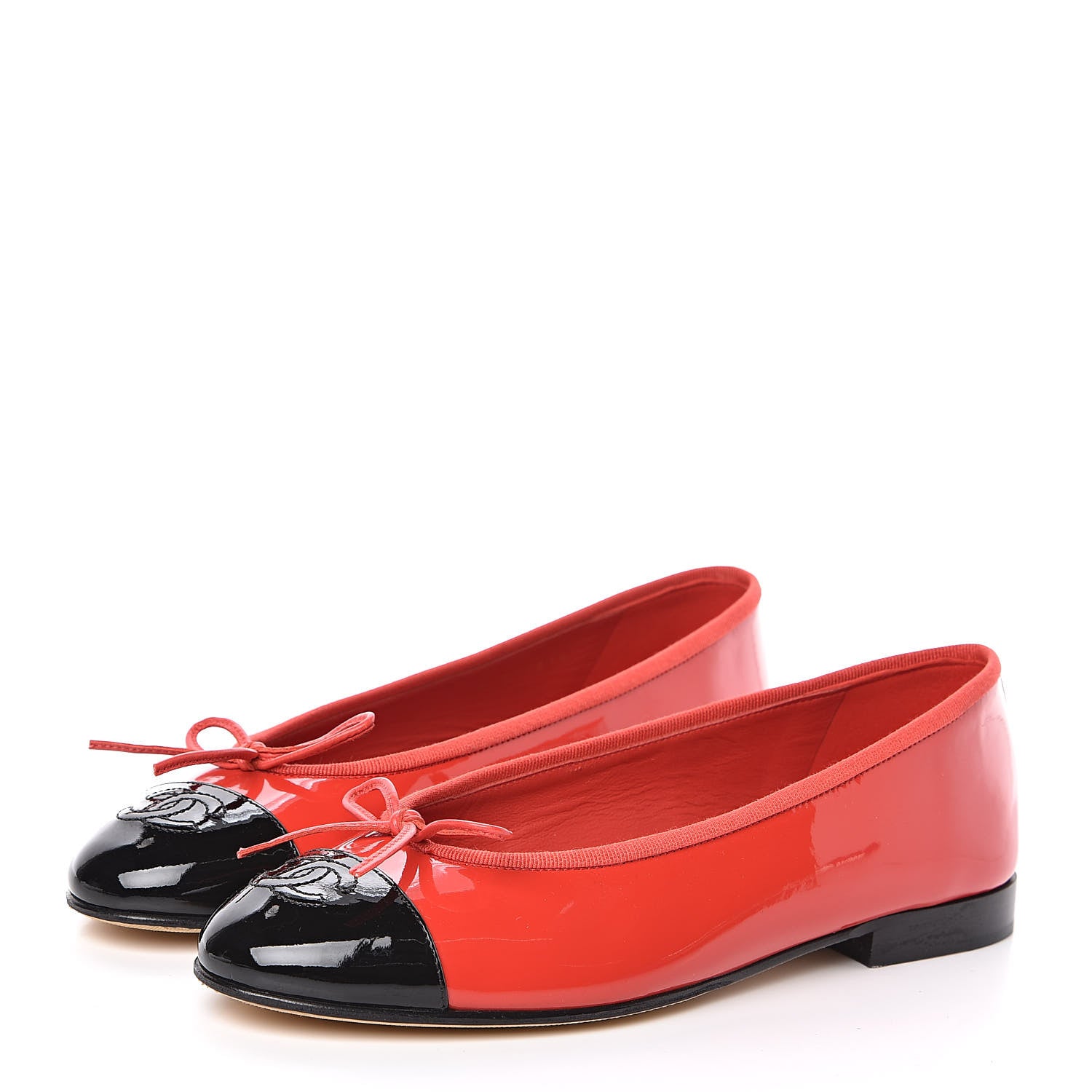 Chanel Patent Cap Toe Ballerina Flats 37 Red Black 3 of 8