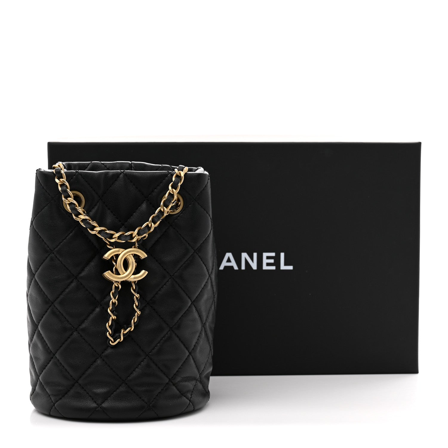 Chanel Lambskin Quilted Small Pearl Crush Bucket Bag Black 12 of 12