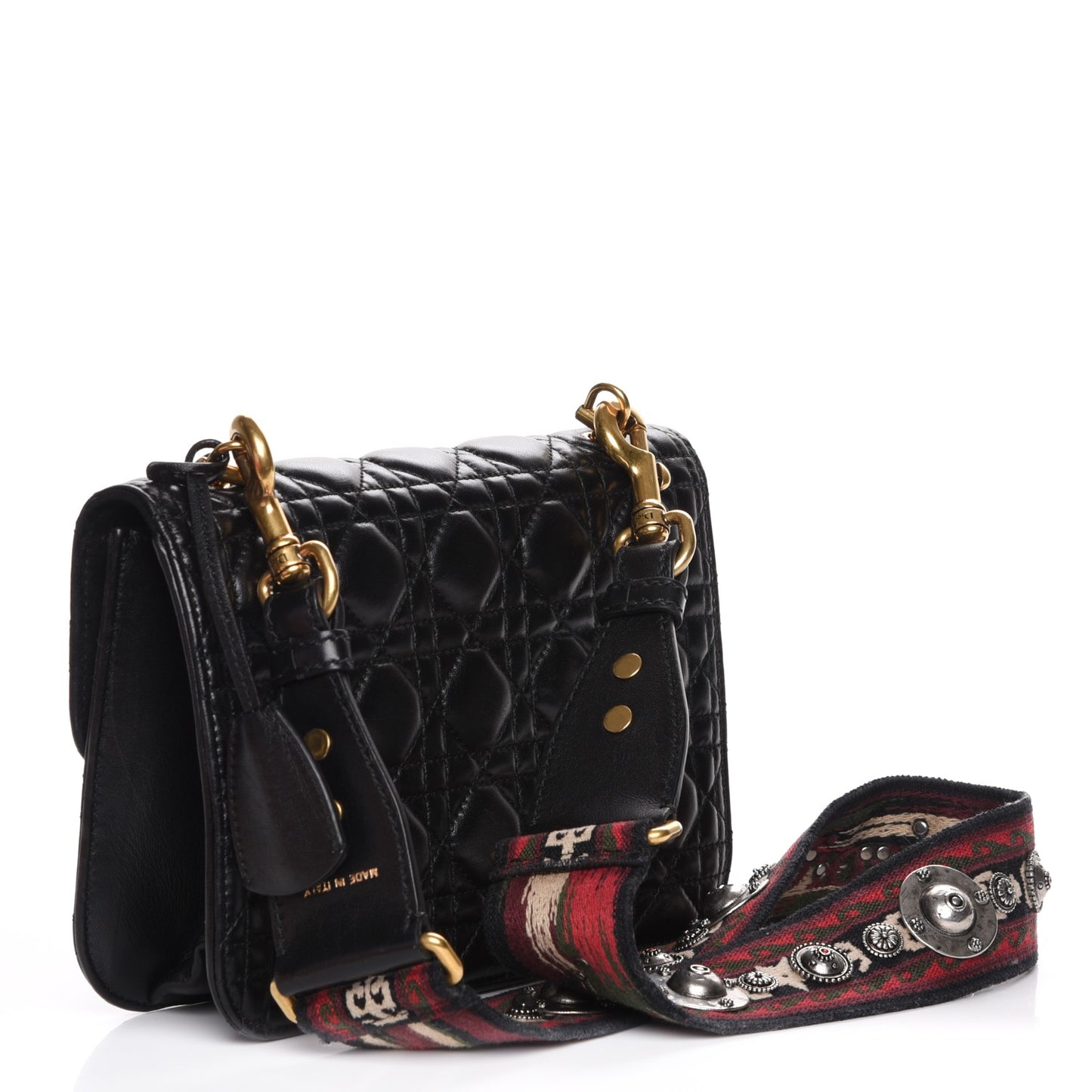 Lambskin Cannage Large Dioraddict Flap Bohemian Strap Black