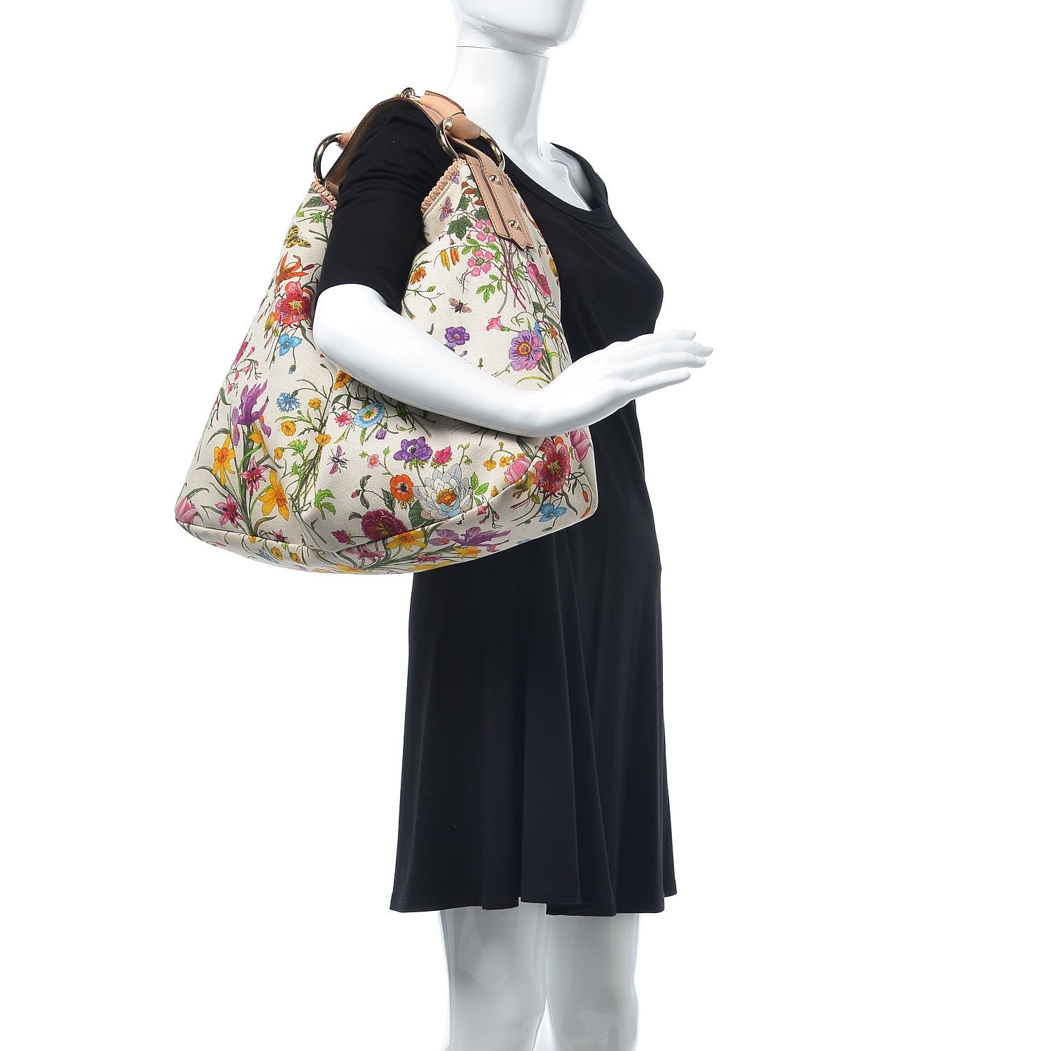 Gucci Canvas Flora Floral Large Horsebit Chain Hobo White 2 of 14