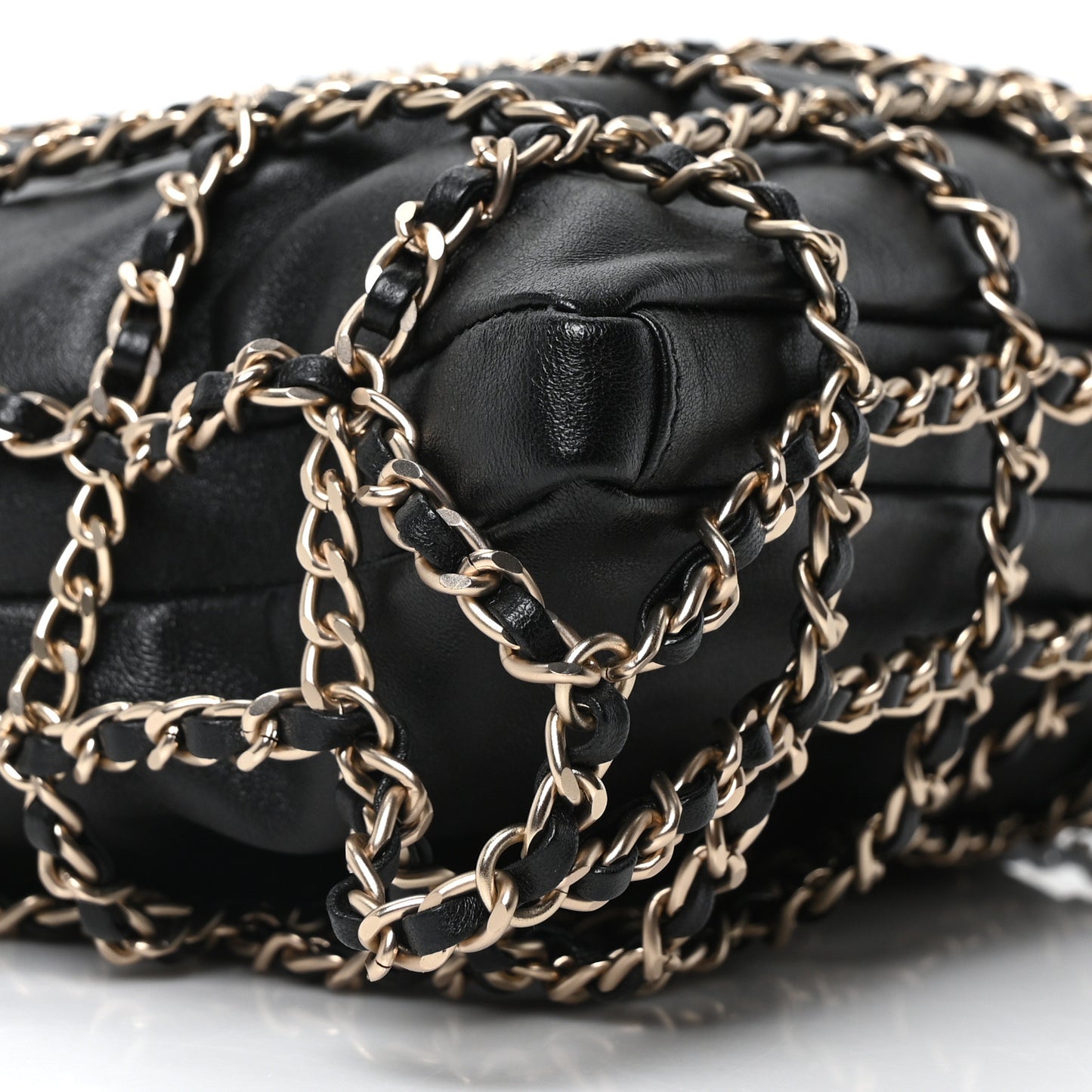 Lambskin Large Shopping Chain Tote Black