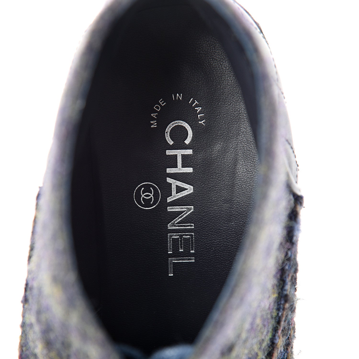 Chanel Wool Calfskin Tweed Lace Up Boots 42 Navy 7 of 12