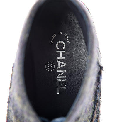 Chanel Wool Calfskin Tweed Lace Up Boots 42 Navy 7 of 12