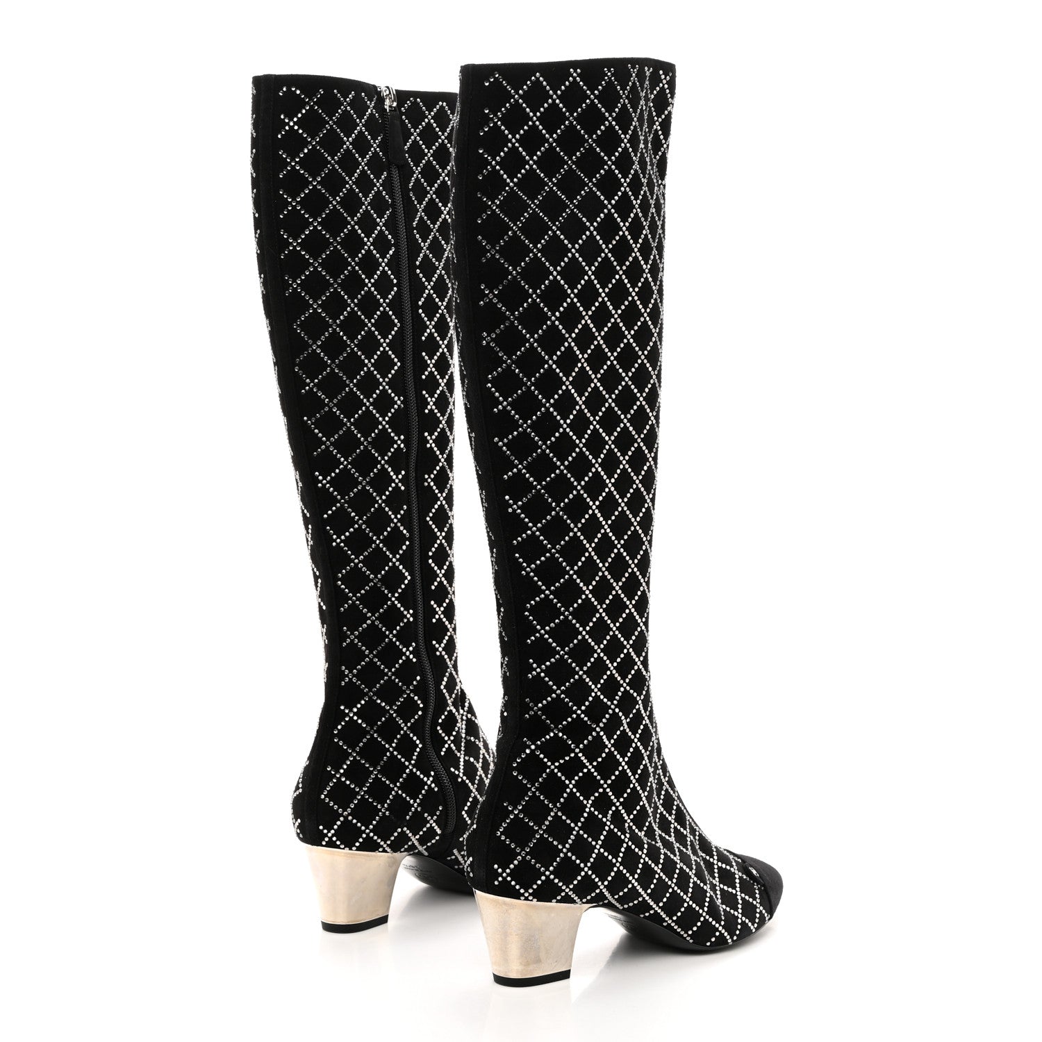 Chanel Kid Suede Strass Knee High Boots 38.5 Black 4 of 11