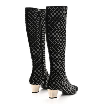 Chanel Kid Suede Strass Knee High Boots 38.5 Black 4 of 11