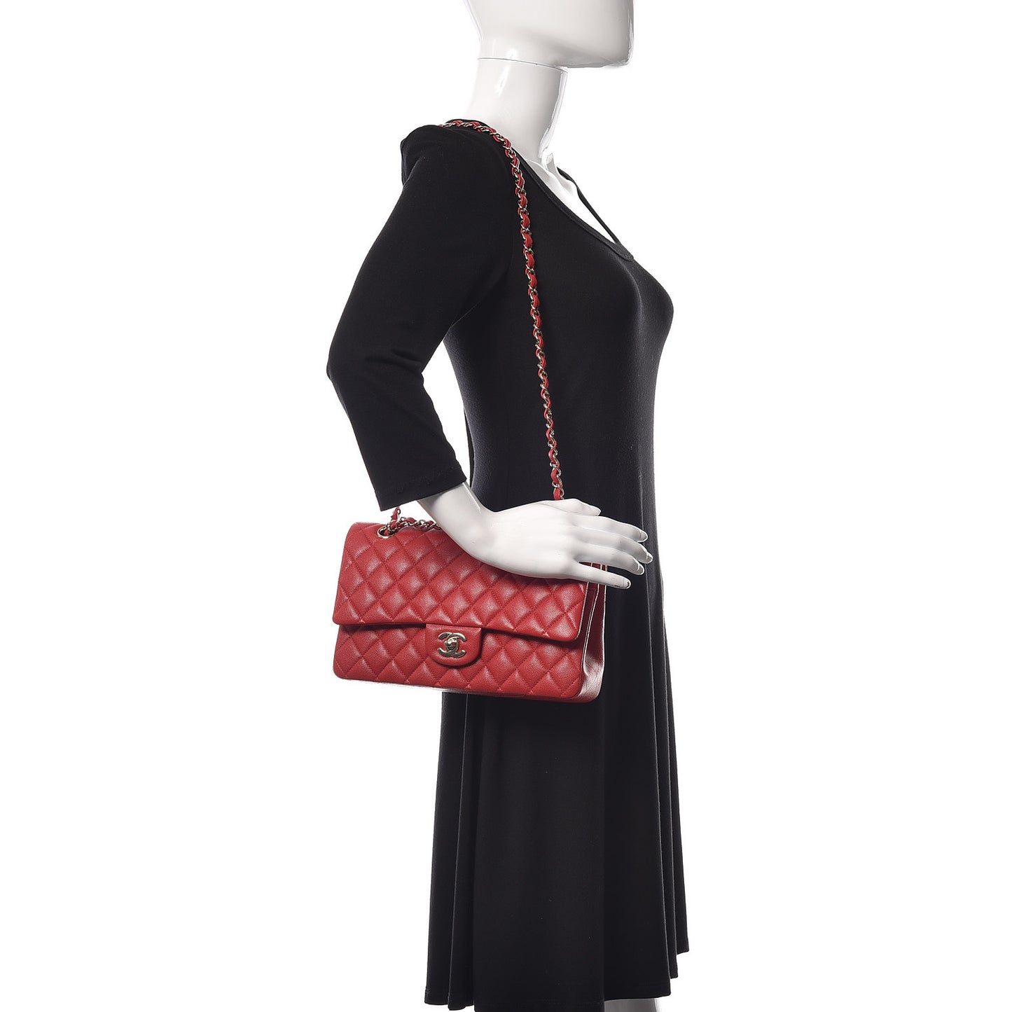 Caviar Quilted Medium Double Flap Red