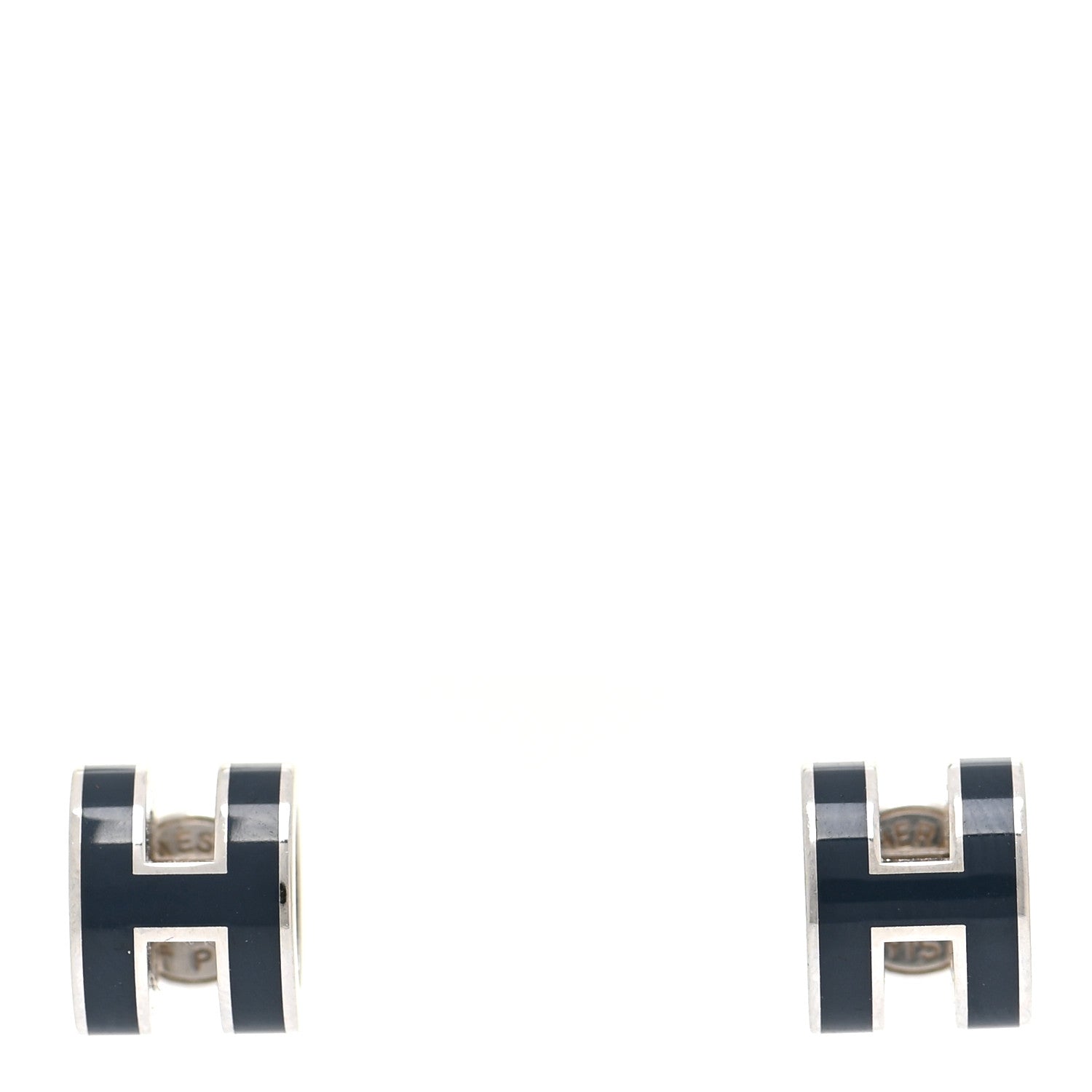 Hermes Palladium Lacquered Mini Pop H Earrings Bleu Fonce 1 of 7