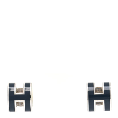 Hermes Palladium Lacquered Mini Pop H Earrings Bleu Fonce 1 of 7