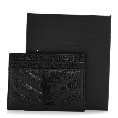 Saint Laurent Grain De Poudre Matelasse Chevron Monochrome Monogram Credit Card Case Black 10 of 10