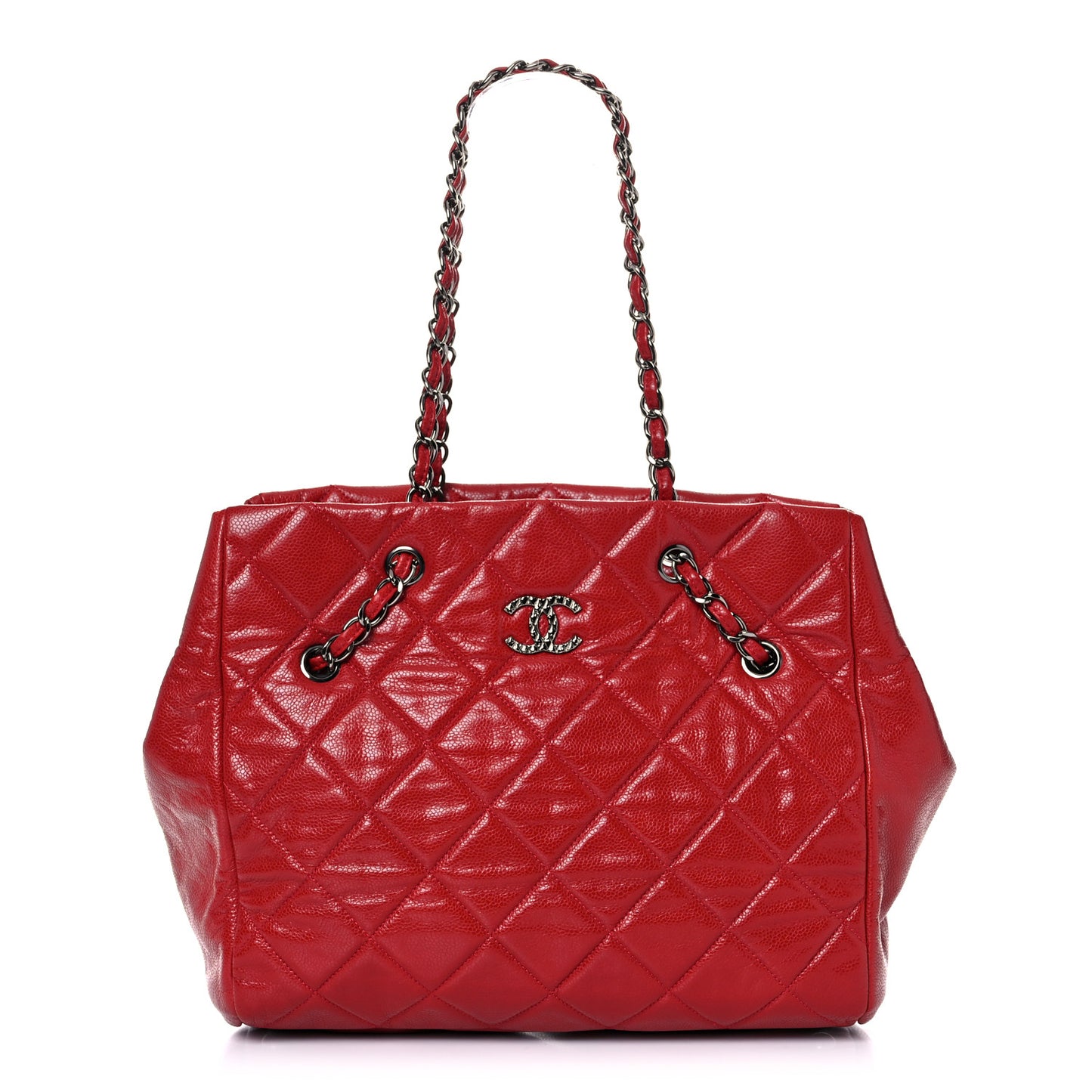 Soft Caviar Quilted Large Cells Tote Red