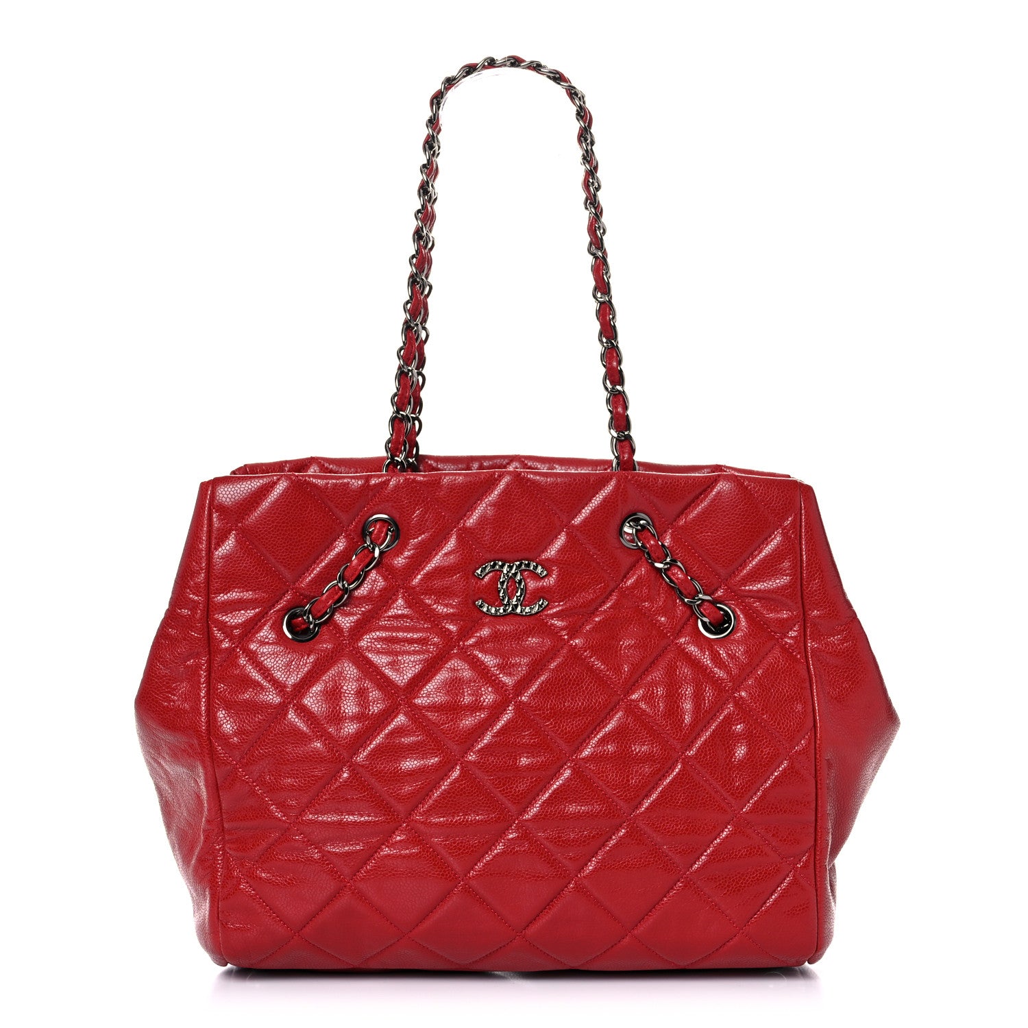 Chanel Soft Caviar Quilted Large Cells Tote Red 1 of 15