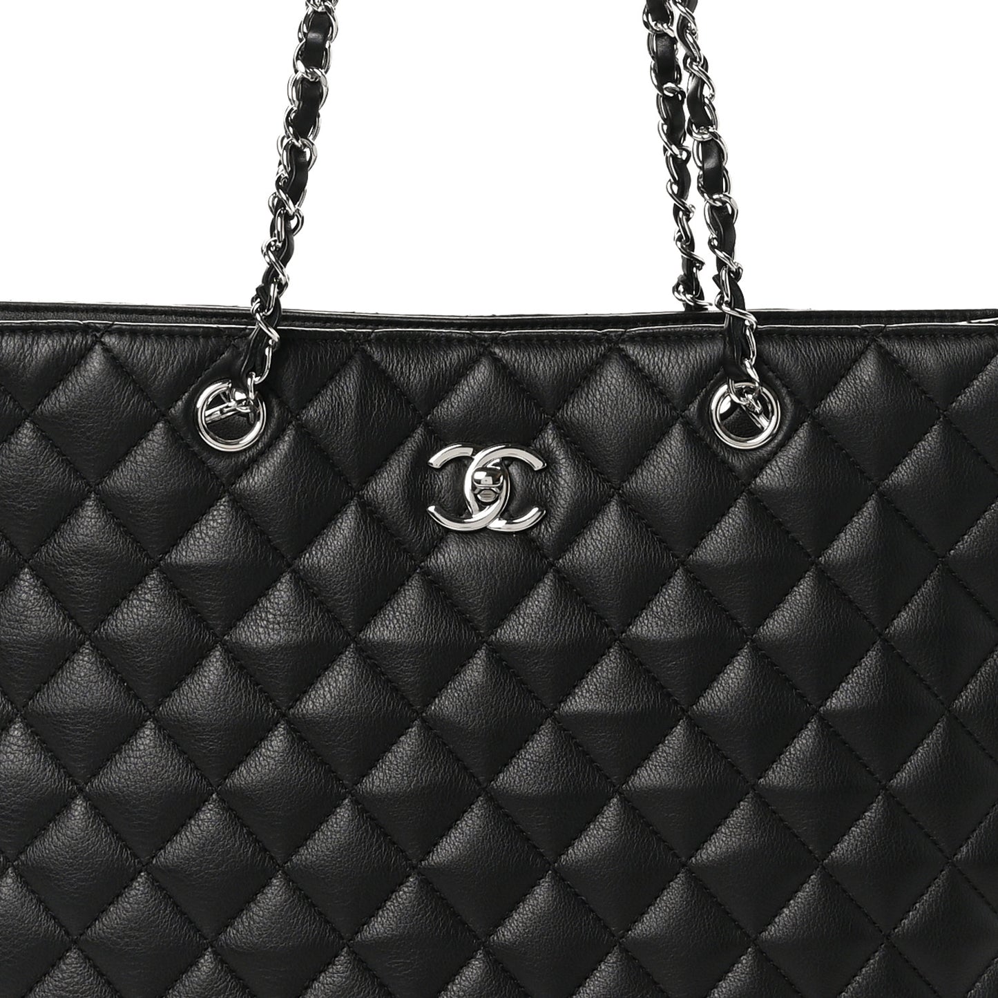 Calfskin Quilted Large Classic Shopping Tote Black