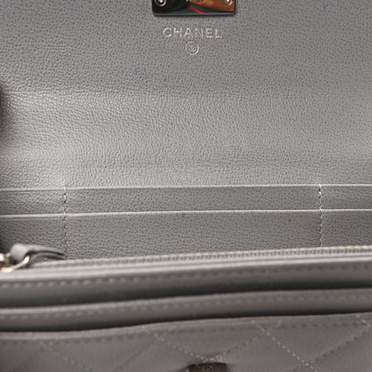 Chanel Grained Calfskin Quilted CC Box Flap Wallet Grey 7 of 9