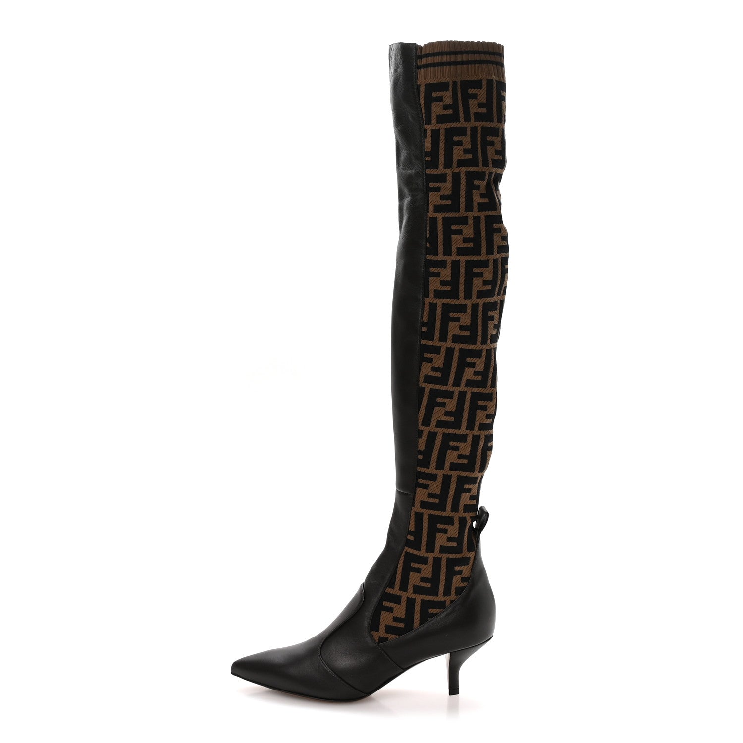 Fendi Nappa Microfiber Fabric FF Rockoko Thigh High Boots 37 Ebano Tobacco Black 1 of 8