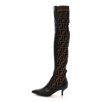 Fendi Nappa Microfiber Fabric FF Rockoko Thigh High Boots 37 Ebano Tobacco Black 1 of 8