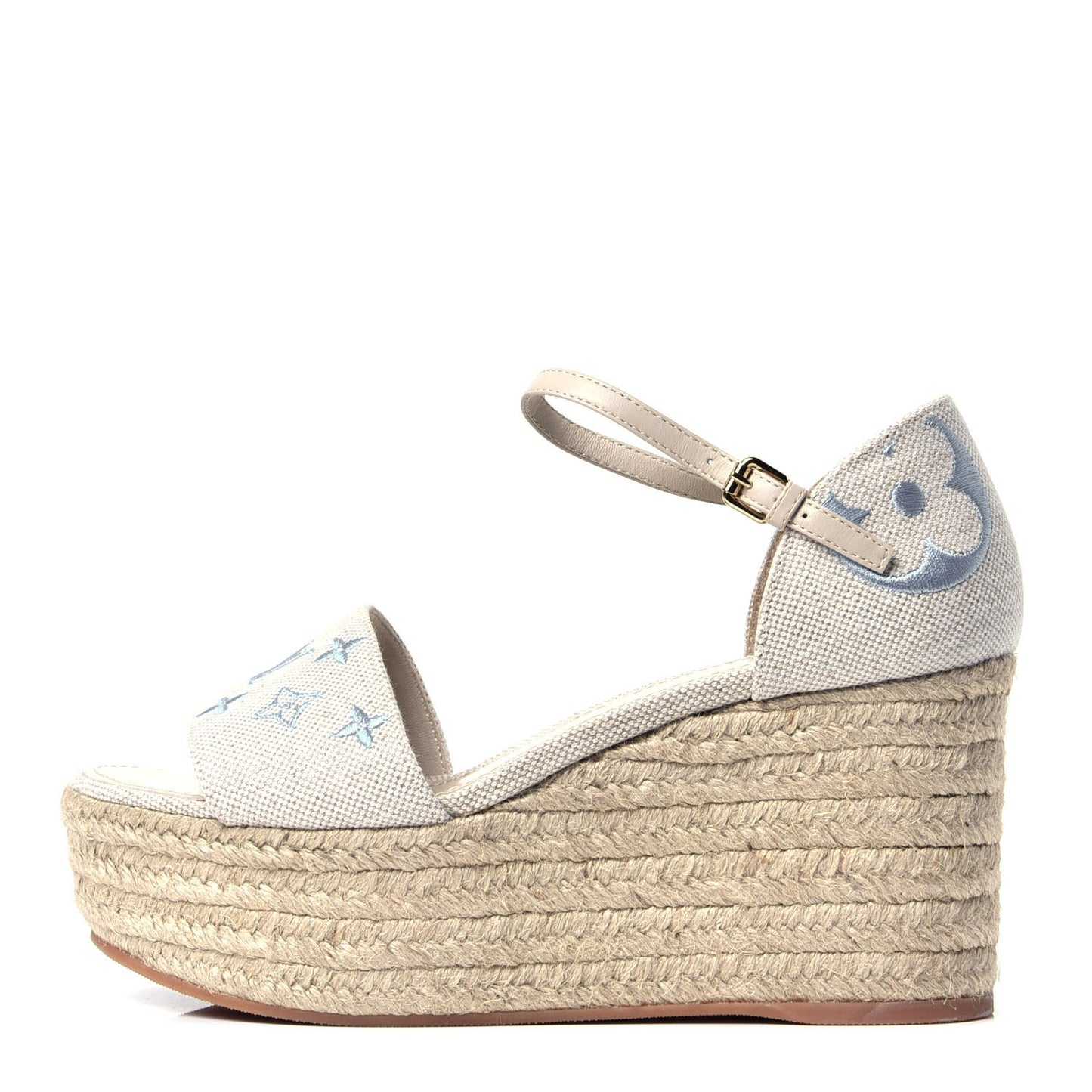 Canvas Monogram Starboard Espadrille Wedge Sandals 37 Blue