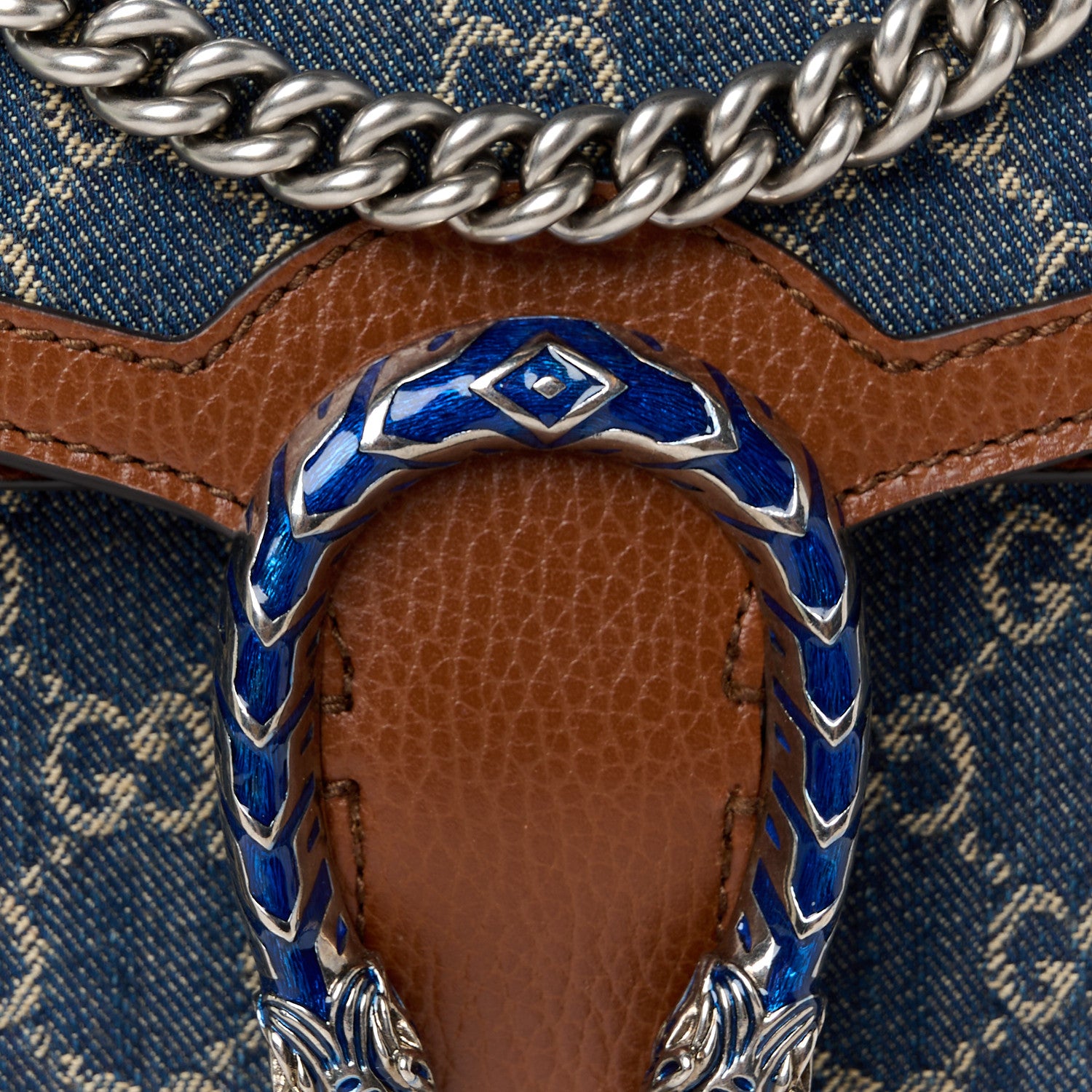 Gucci New Denim GG Monogram Dollar Calfskin Enamel Small Dionysus Shoulder Bag Blue Tea Cuir Epilog Electric Blue 9 of 12