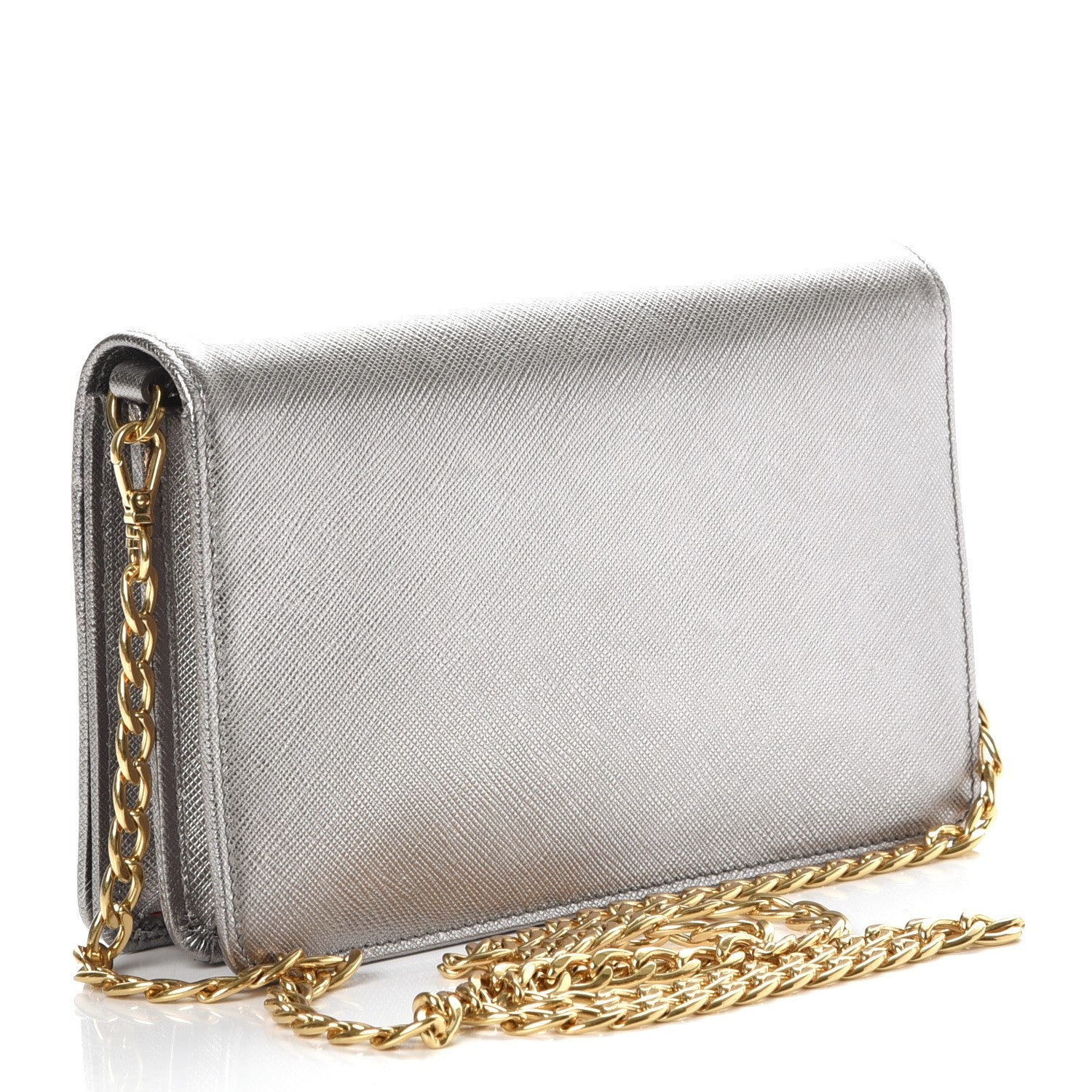 Prada Metallic Saffiano Lux Chain Wallet Cromo 3 of 6