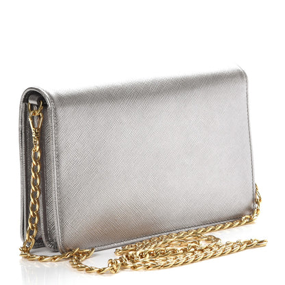Prada Metallic Saffiano Lux Chain Wallet Cromo 3 of 6
