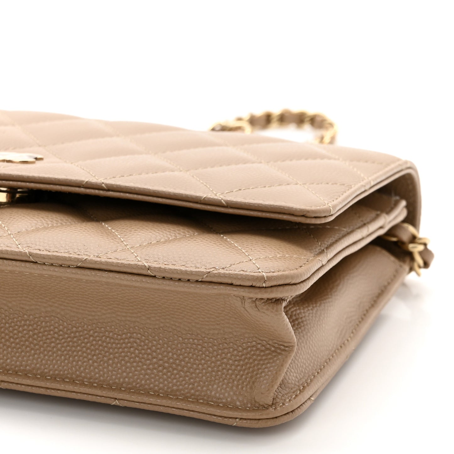 Caviar Quilted Wallet On Chain WOC Dark Beige