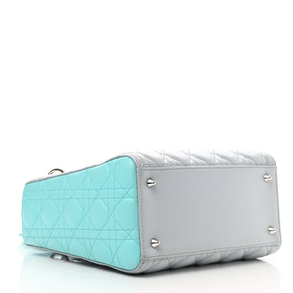Christian Dior Lambskin Cannage Medium Bi-Color Lady Dior Grey Turquoise 4 of 10