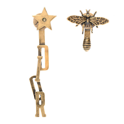 Christian Dior Metal Bee Star Drop Earrings Aged Gold 1 of 6