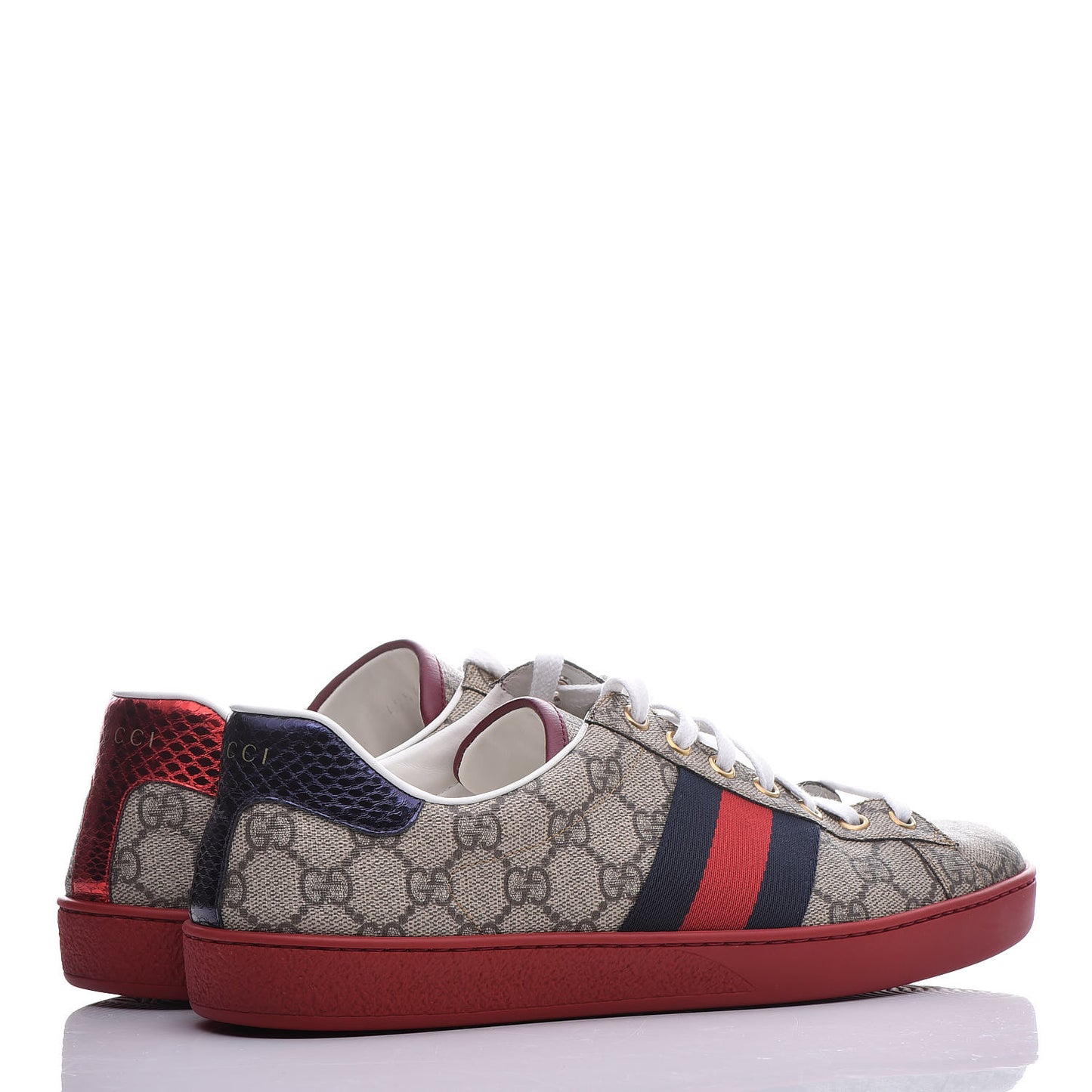 GG Supreme Monogram Mens New Ace Low-Top Sneaker 8.5 Beige Red
