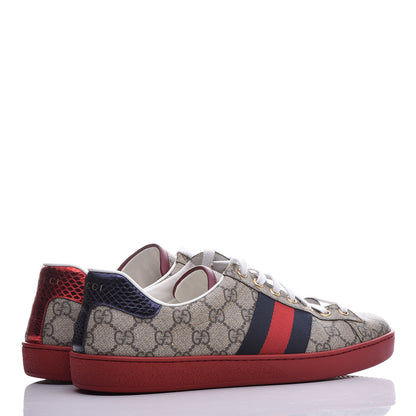 Gucci GG Supreme Monogram Mens New Ace Low-Top Sneaker 8.5 Beige Red 4 of 9