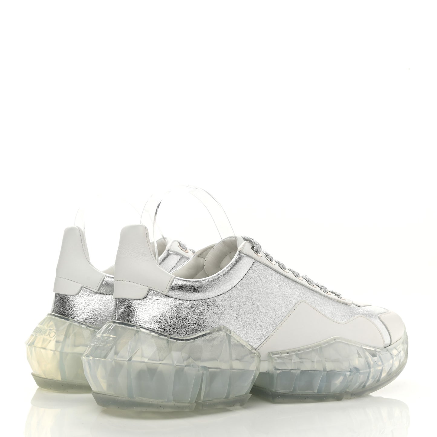 Metallic Calfskin Womens Diamond F Low Top Sneaker 40 White Silver