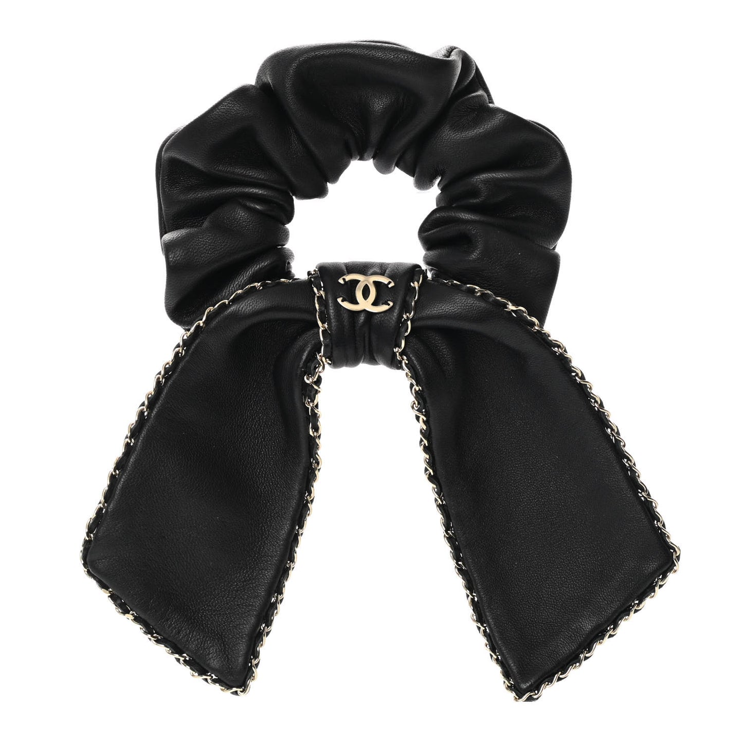 Lambskin Chain CC Hair Bow Tie Black Gold