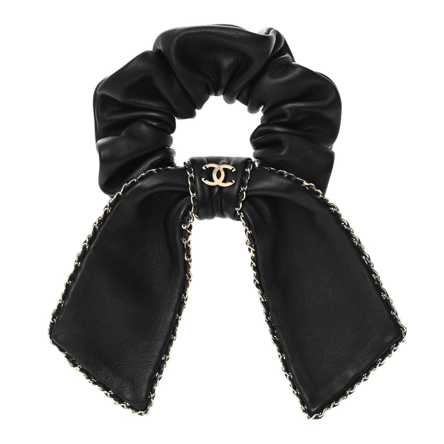 Chanel Lambskin Chain CC Hair Bow Tie Black Gold 1 of 4