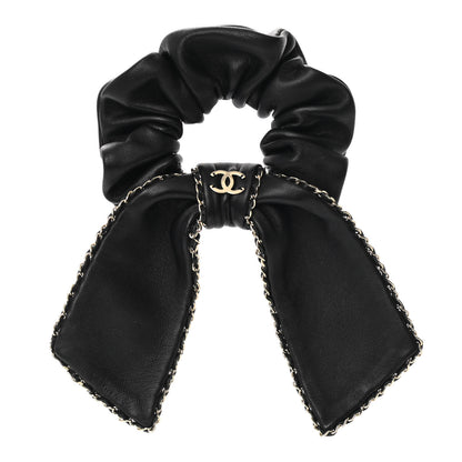 Chanel Lambskin Chain CC Hair Bow Tie Black Gold 1 of 4