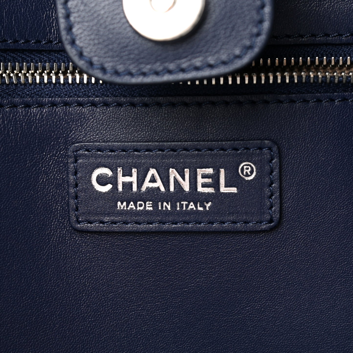Calfskin Stitched Large Shopping Tote Dark Navy