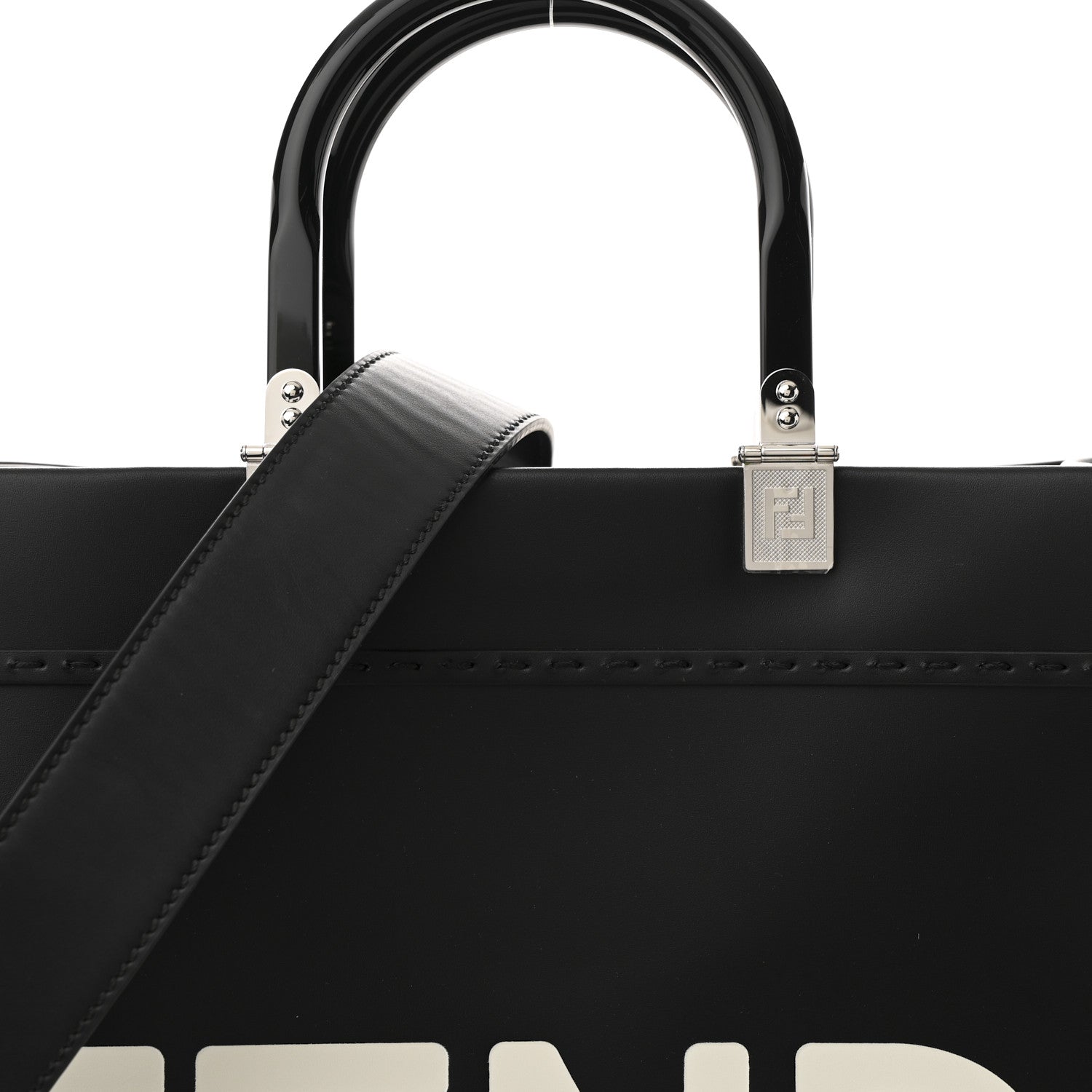 Fendi Vitello King Plexiglass Medium Fendi Sunshine Shopper Tote Black White 8 of 10