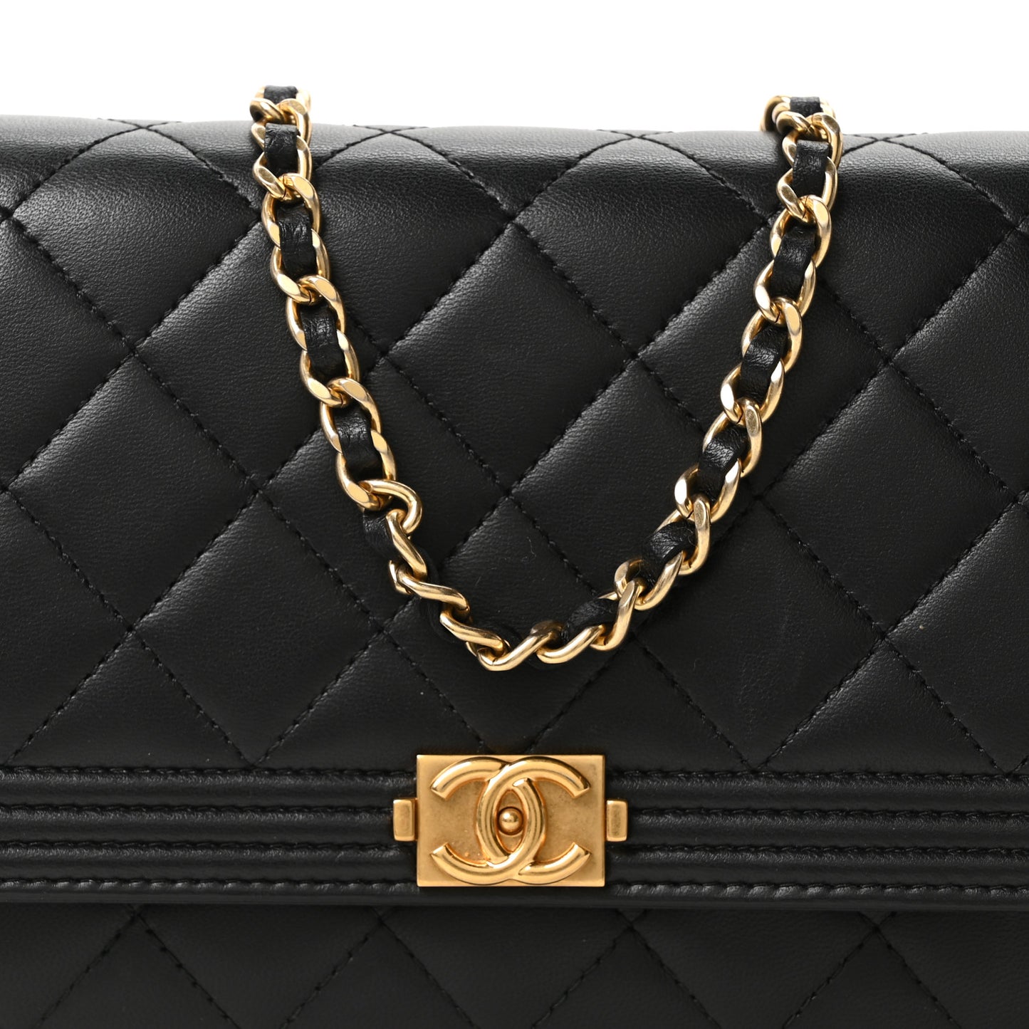 Lambskin Quilted Boy Wallet On Chain WOC Black