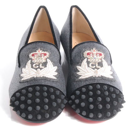 Christian Louboutin Flannel Spiked Intern Flat Loafers 41 Grey 2 of 6
