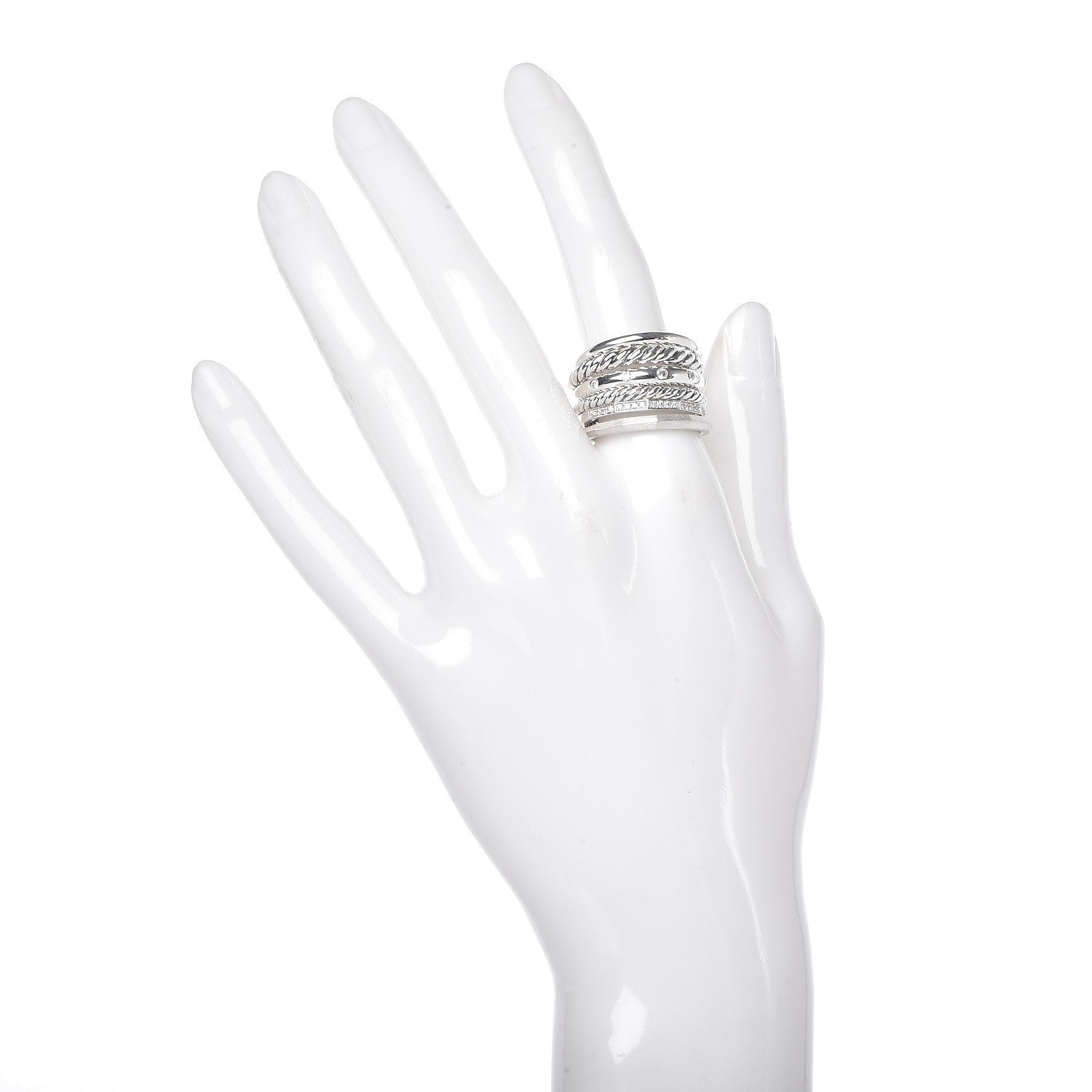 David Yurman Sterling Silver Diamond 16mm Stax Wide Stacked Ring 56 7.75 2 of 5