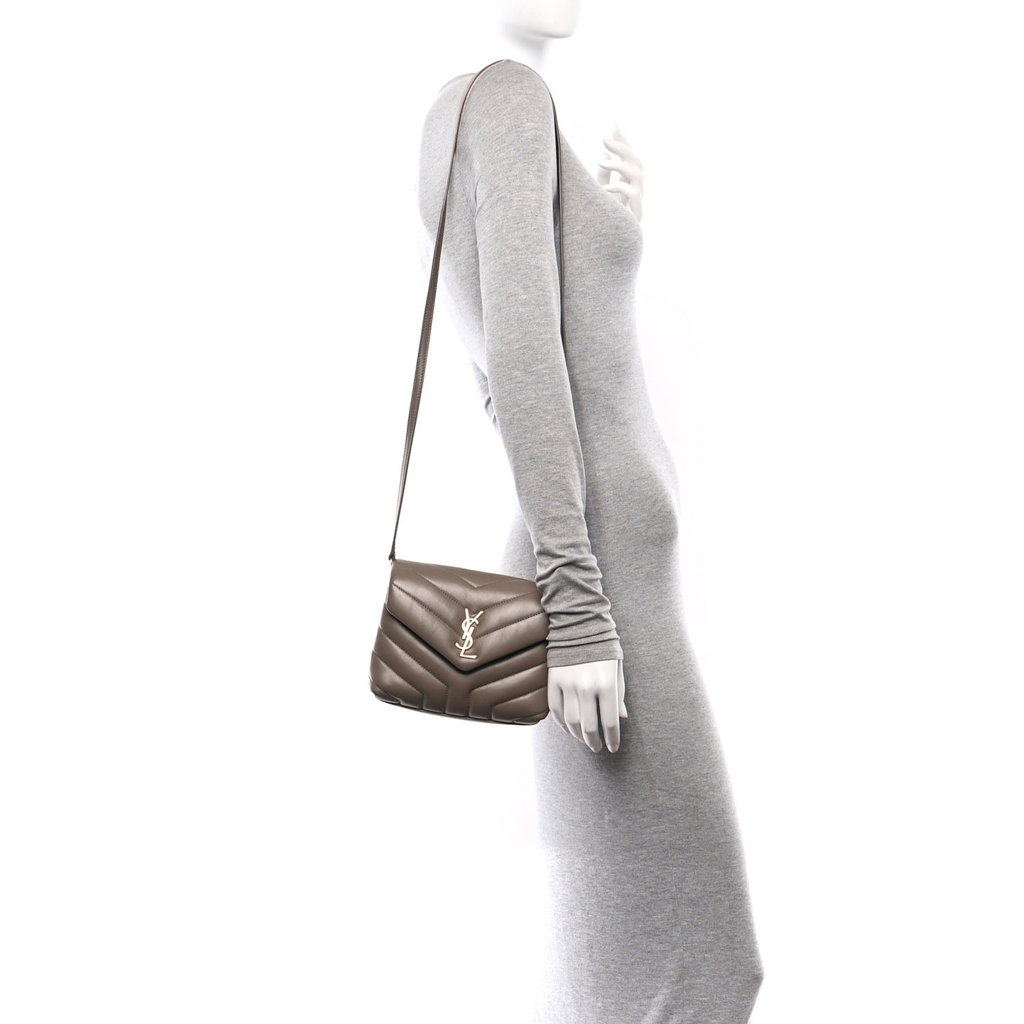 Calfskin Y Quilted Monogram Toy Loulou Crossbody Bag Greyish Brown