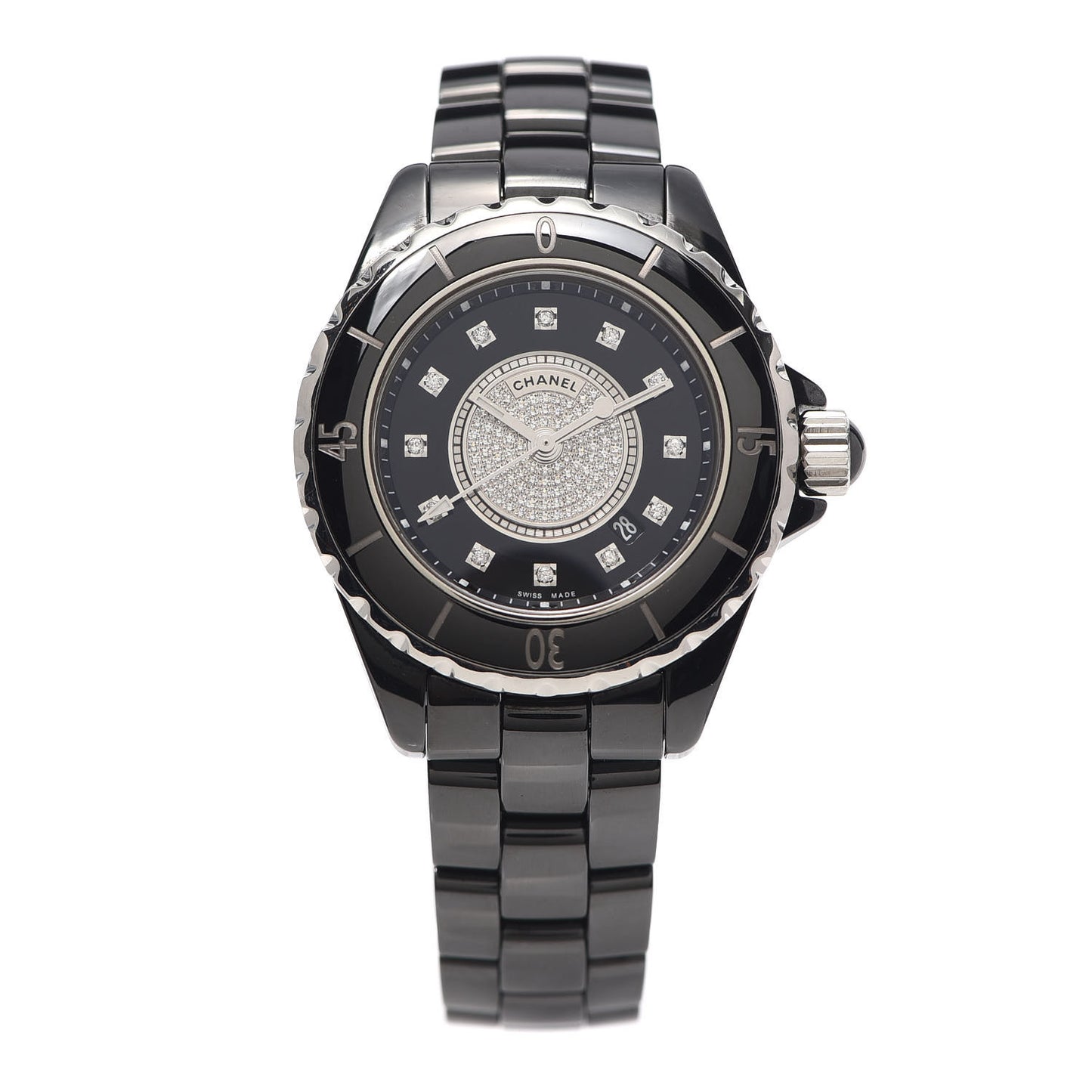 Stainless Steel Ceramic Diamond Dial 33mm J12 Quartz Watch Black