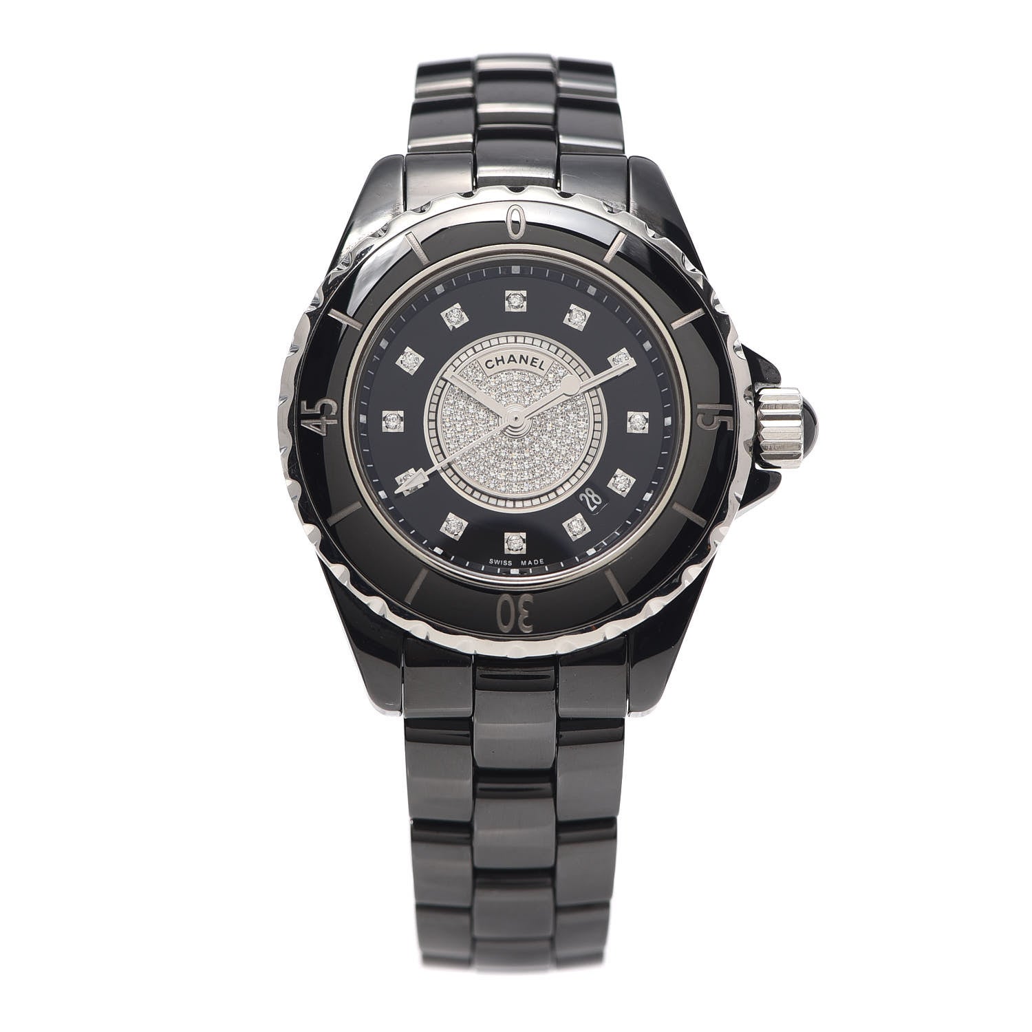 Chanel Stainless Steel Ceramic Diamond Dial 33mm J12 Quartz Watch Black 1 of 6