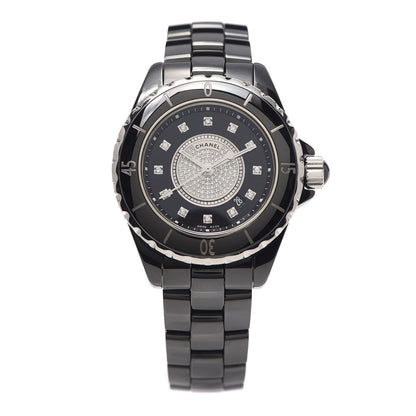 Chanel Stainless Steel Ceramic Diamond Dial 33mm J12 Quartz Watch Black 1 of 6