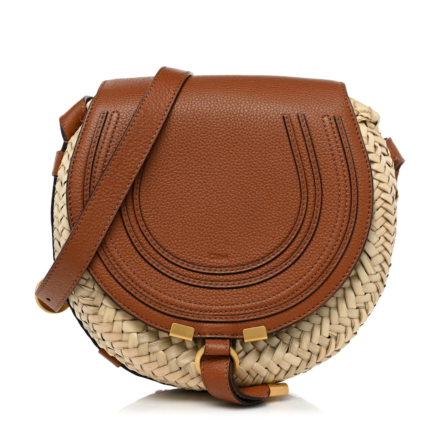 Chloe Raffia Small Grain Calfskin Small Marcie Basket Crossbody Tan 1 of 9