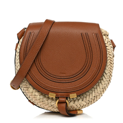Chloe Raffia Small Grain Calfskin Small Marcie Basket Crossbody Tan 1 of 9