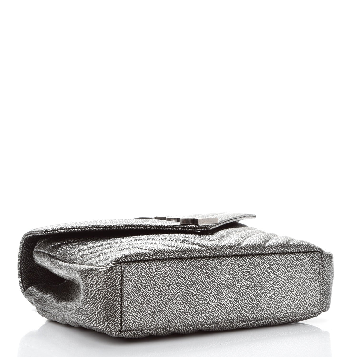 Saint Laurent Metallic Grain De Poudre Matelasse Chevron Monogram Medium College Bag Gunmetal 4 of 8