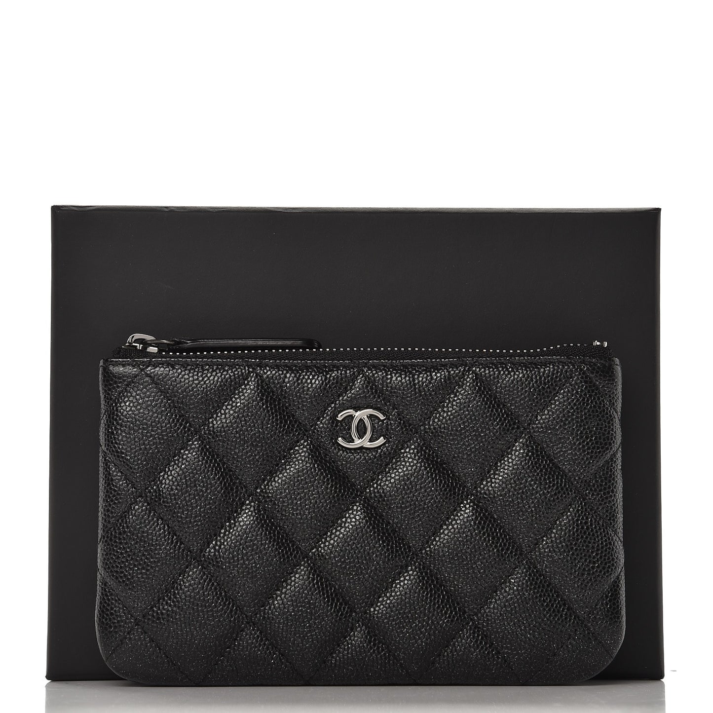 Iridescent Caviar Quilted Small Cosmetic Case Black