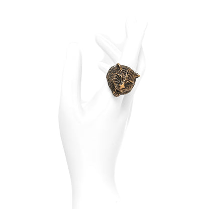 Gucci Metal Feline Head Ring 19 Aged Gold 2 of 5