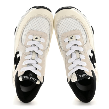 Chanel Mesh Suede Grained Calfskin Womens CC Sneakers 38.5 White Black 2 of 10