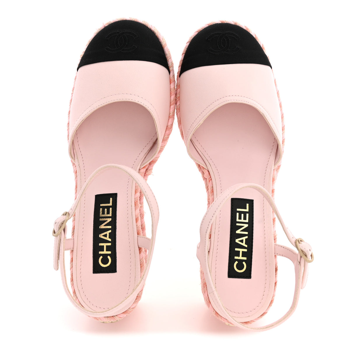 Chanel Lambskin Grosgrain CC Espadrilles Wedges 38 Pink Black 2 of 11