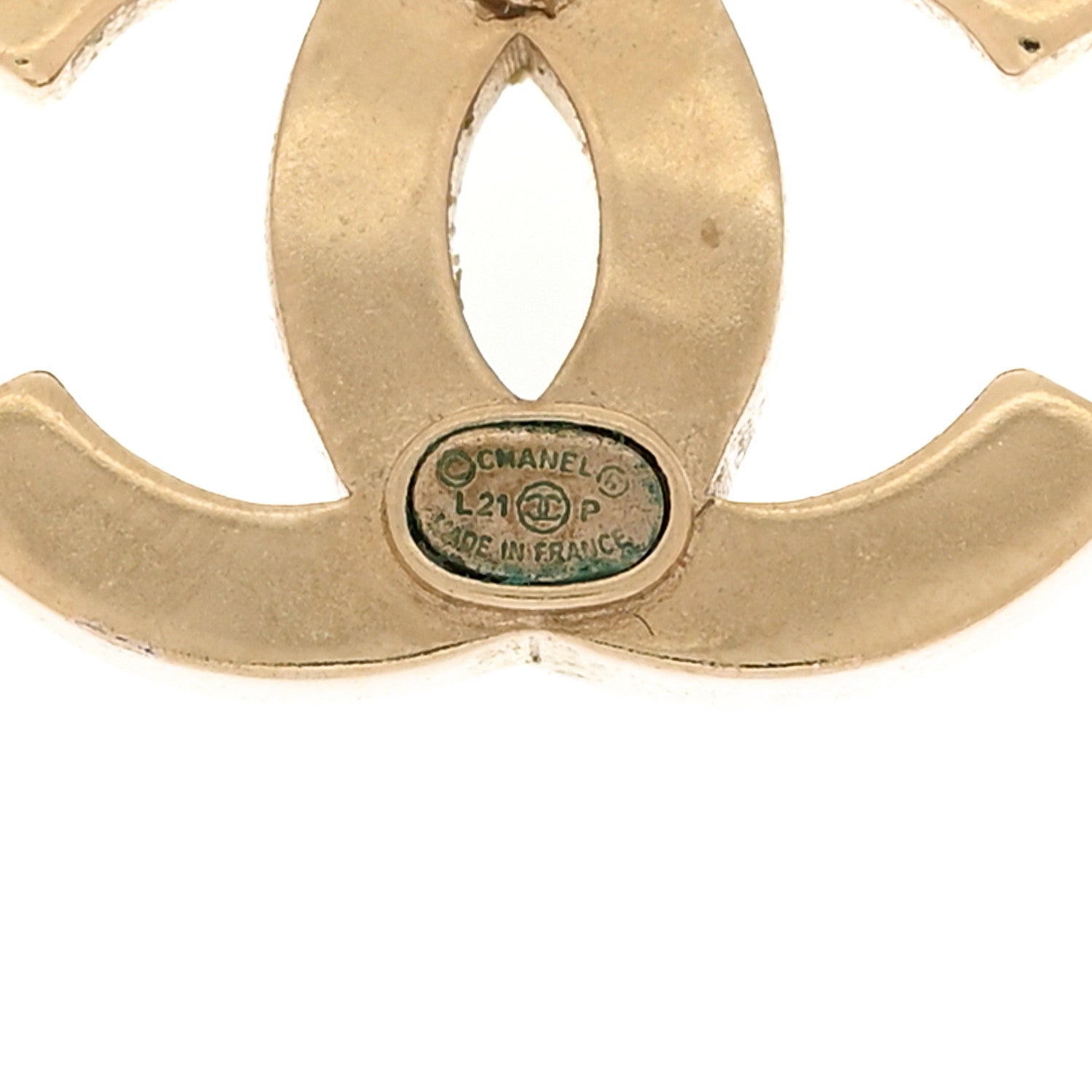 Chanel Crystal Metal CC Paris Button Stud Earrings Gold 4 of 4
